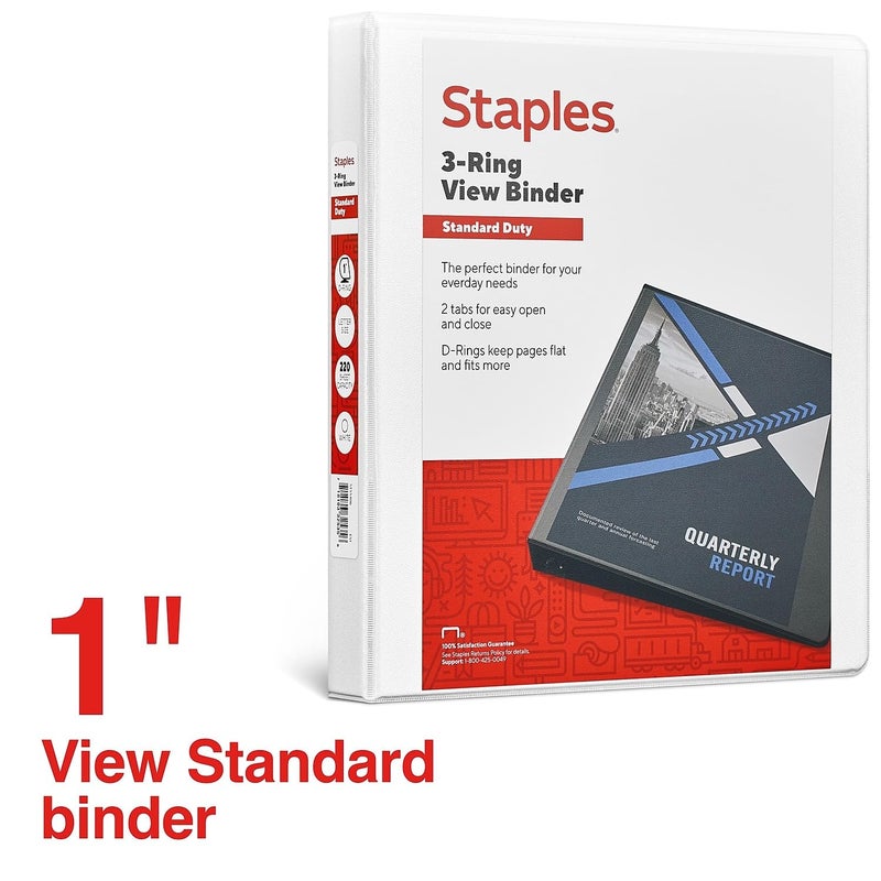 Staples 3-Ring Binder, 1 Inch D-Ring Organizer for Home, Office, School, Holds up to 220-Sheets, White - Image 2